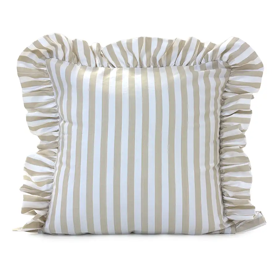 Capa de Almofada Listrada Creme e Branco Babado 40×40