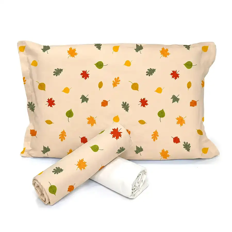 Jogo de Cama Folhas do Bosque com Lençol de Elástico Off White