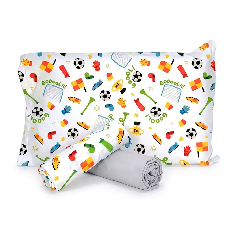 Jogo de Cama Futebol Branco com Lençol de Elástico Cinza Claro – Copa 2026