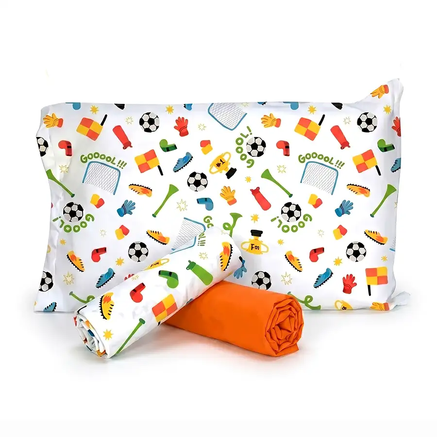 Jogo de Cama Futebol Branco com Lençol de Elástico Laranja Escuro – Copa 2026