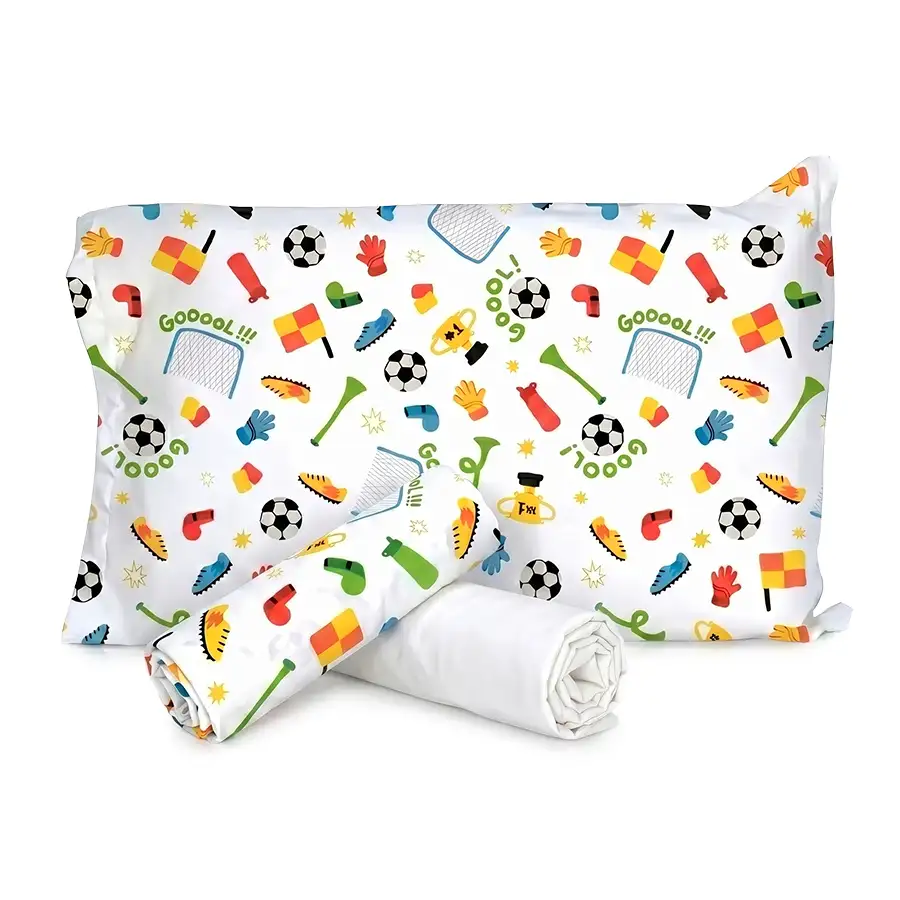 Jogo de Cama Futebol Branco com Lençol de Elástico Off White – Copa 2026