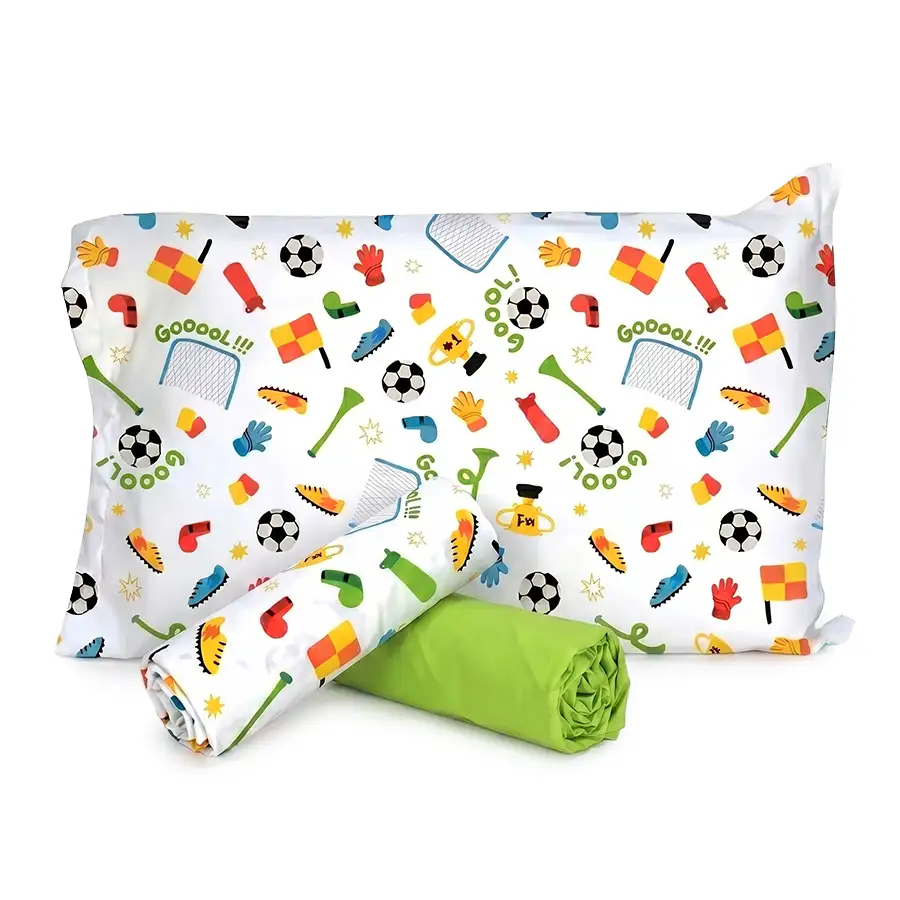 Jogo de Cama Futebol Branco com Lençol de Elástico Verde Limão – Copa 2026