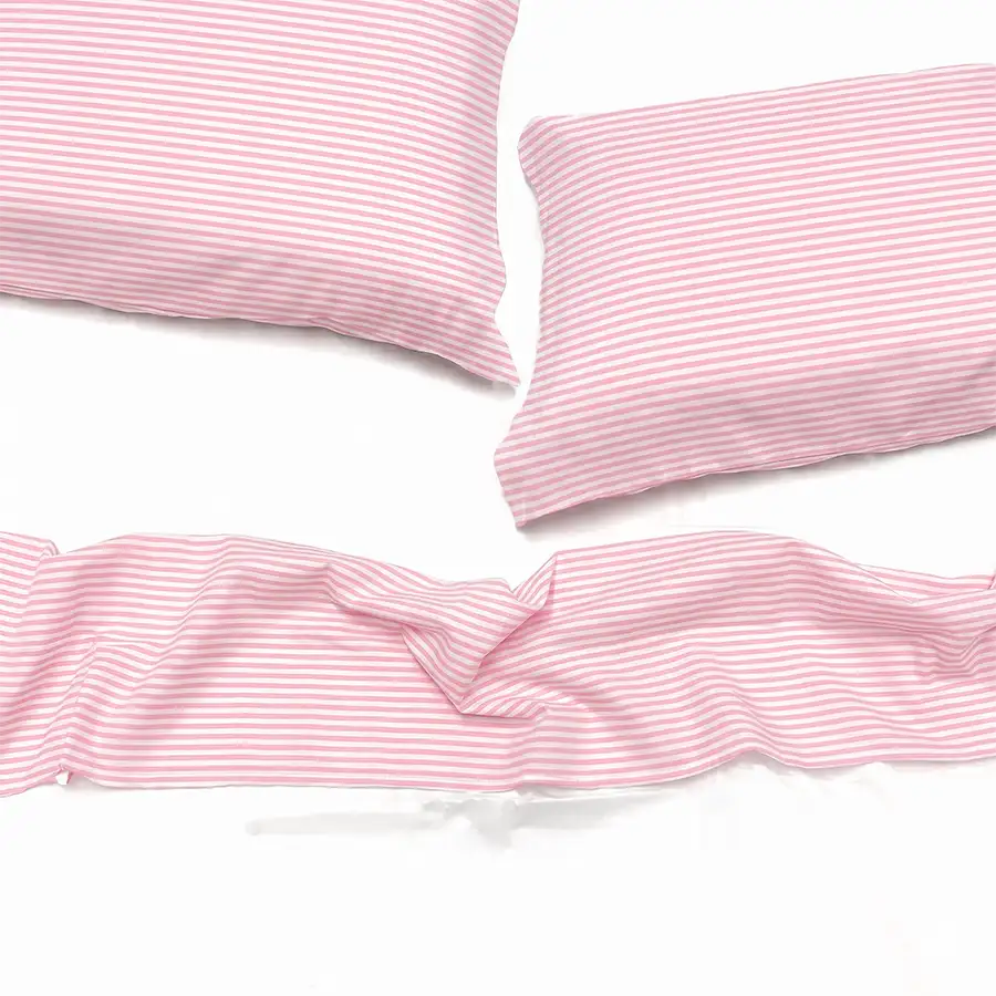 Jogo de Cama Listrado Rosa – 4 peças – Vira estampada