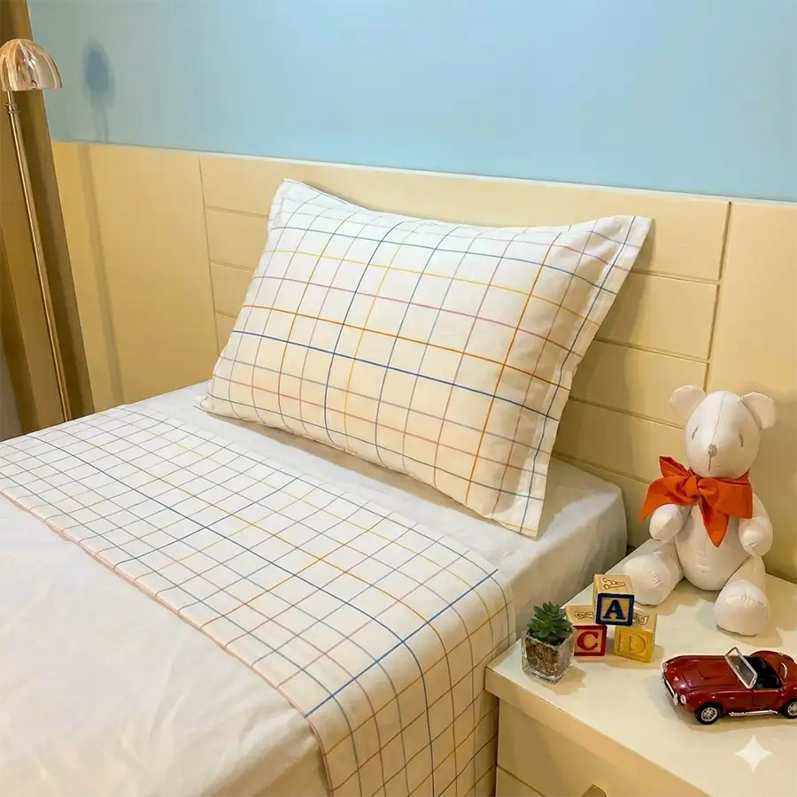 Jogo de Cama Xadrez Cores Pastéis – 3 peças – Vira estampada