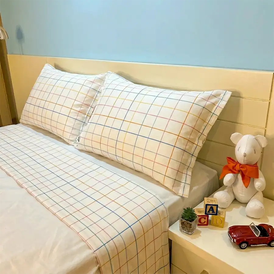 Jogo de Cama Xadrez Cores Pastéis – 4 peças – Vira estampada