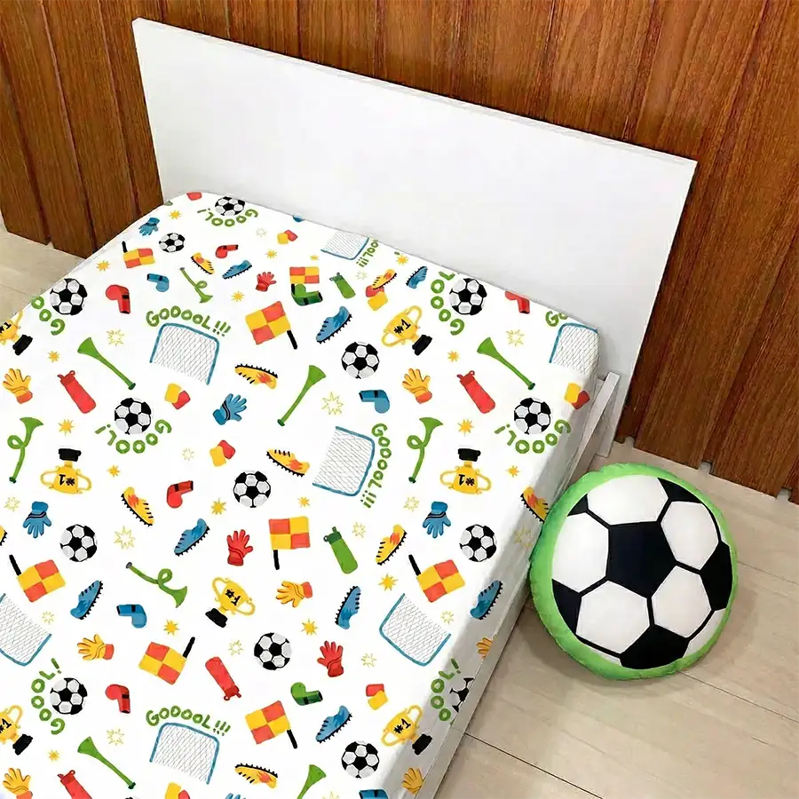 Lençol de Elástico Infantil Futebol Branco