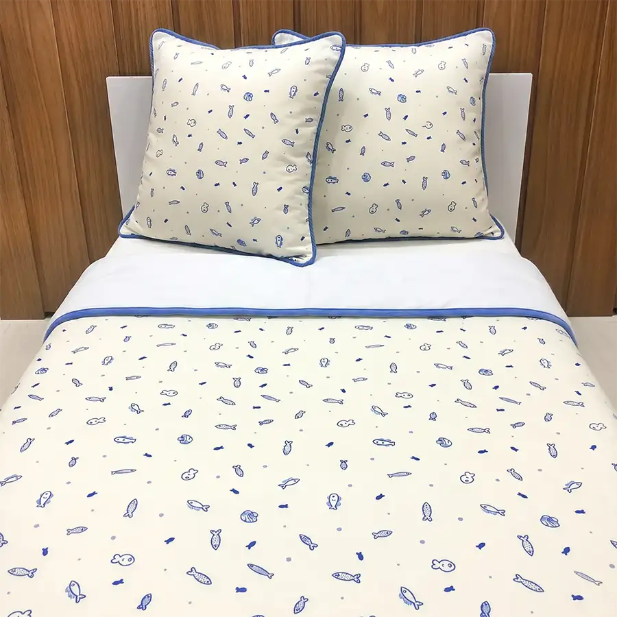 Manta Dupla-face Peixinhos Detalhe Azul Celeste