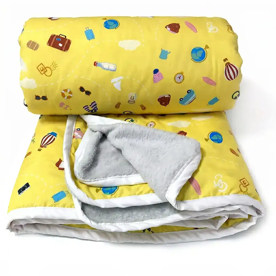 Manta Infantil Dupla-face Viagem Amarelo com Off White