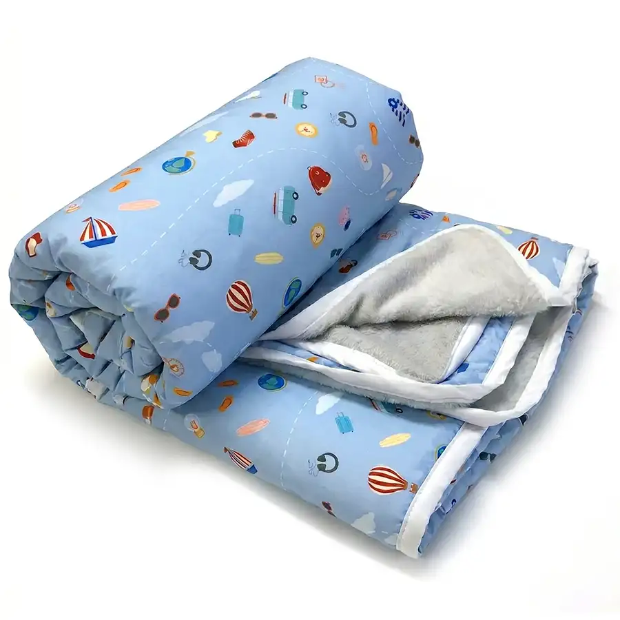 Manta Infantil Dupla-face Viagem Azul com Off White
