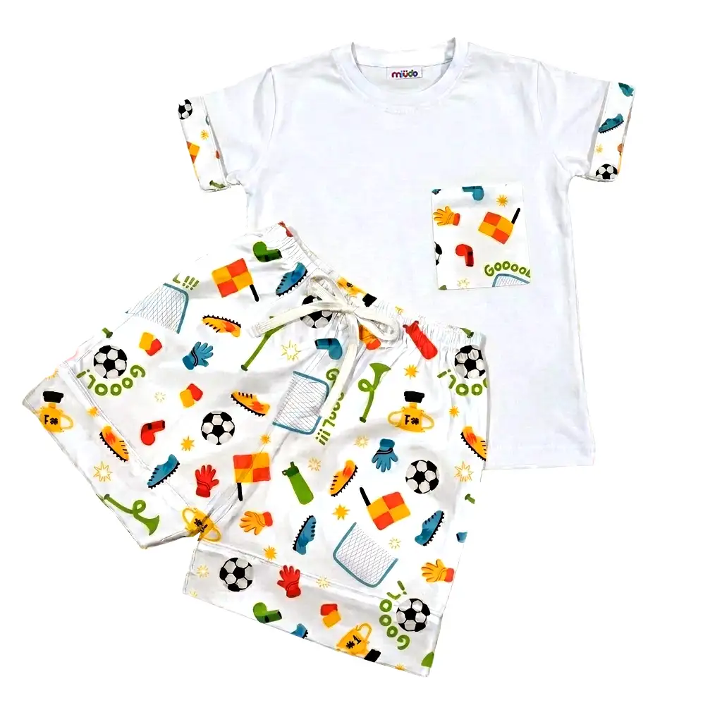 Pijama Curto Camiseta Futebol Branco – Copa 2026
