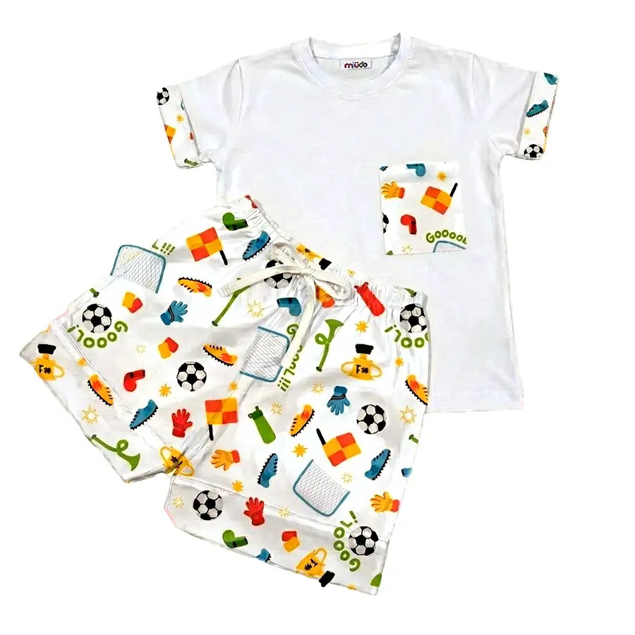 Pijama Curto Camiseta Futebol Branco – Copa 2026