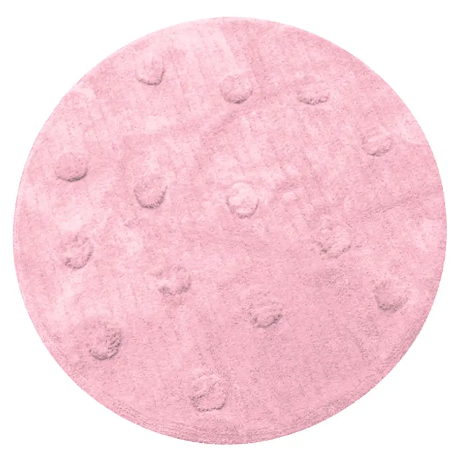 Tapete de Algodão Redondo Rosa Bolinhas em Relevo