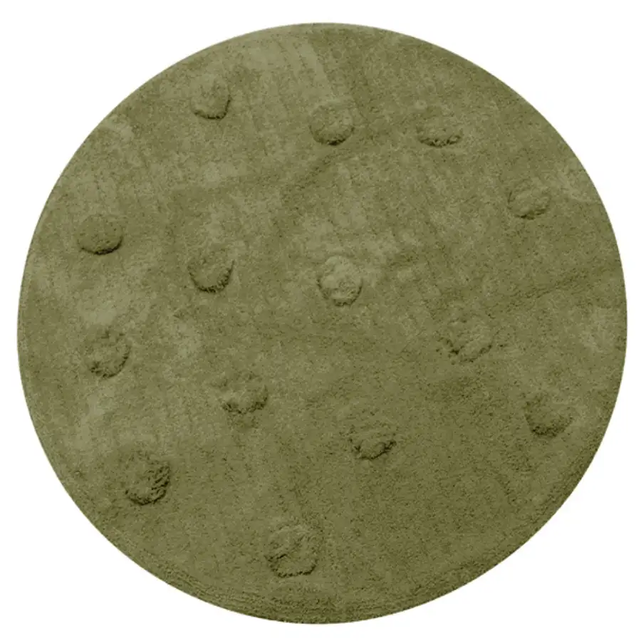Tapete de Algodão Redondo Verde Oliva Bolas em Relevo