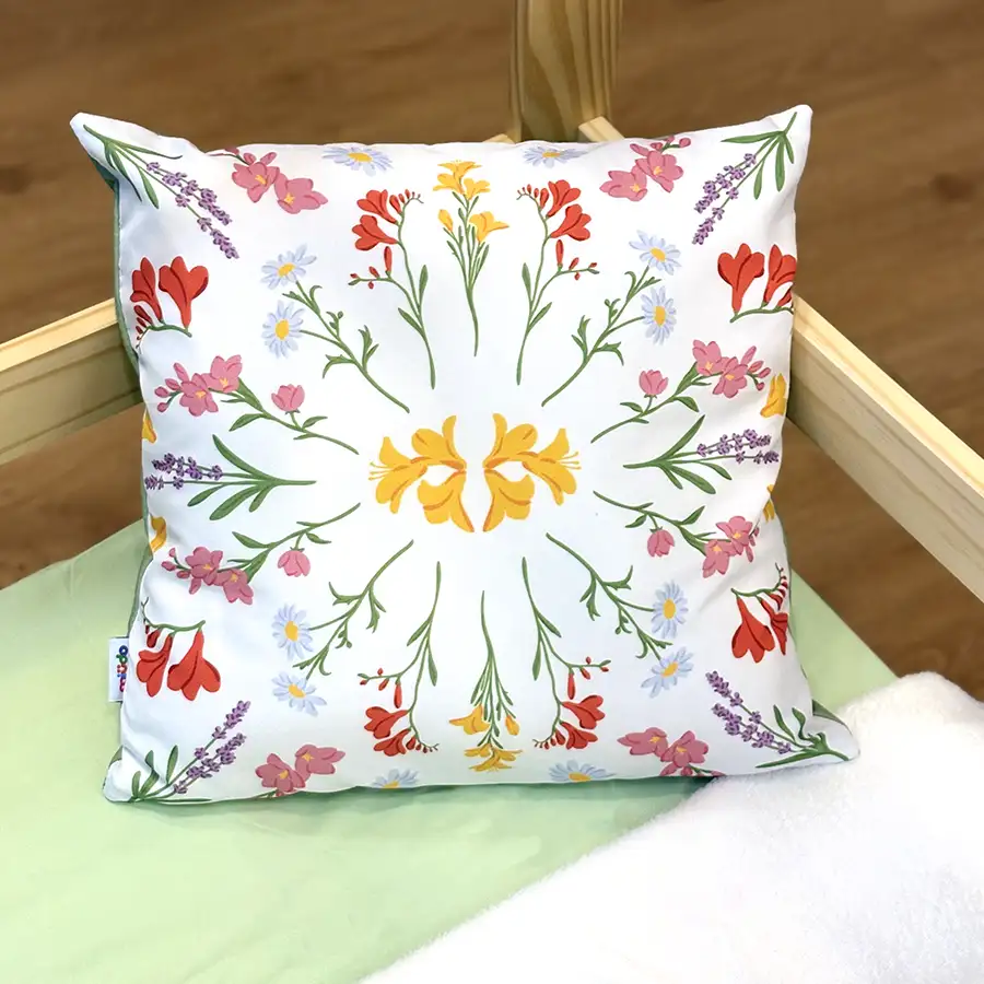 Capa de Almofada Florzinhas 40×40 costas Chá Verde