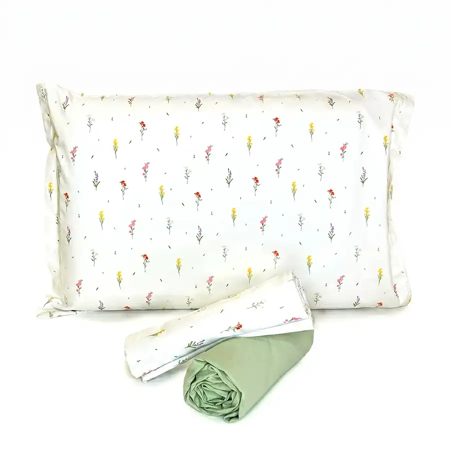 Jogo de Cama Florzinhas com Lençol de Elástico Chá Verde