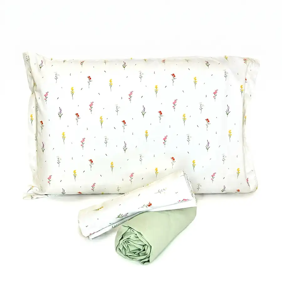 Jogo de Cama Florzinhas com Lençol de Elástico Verde Pistache