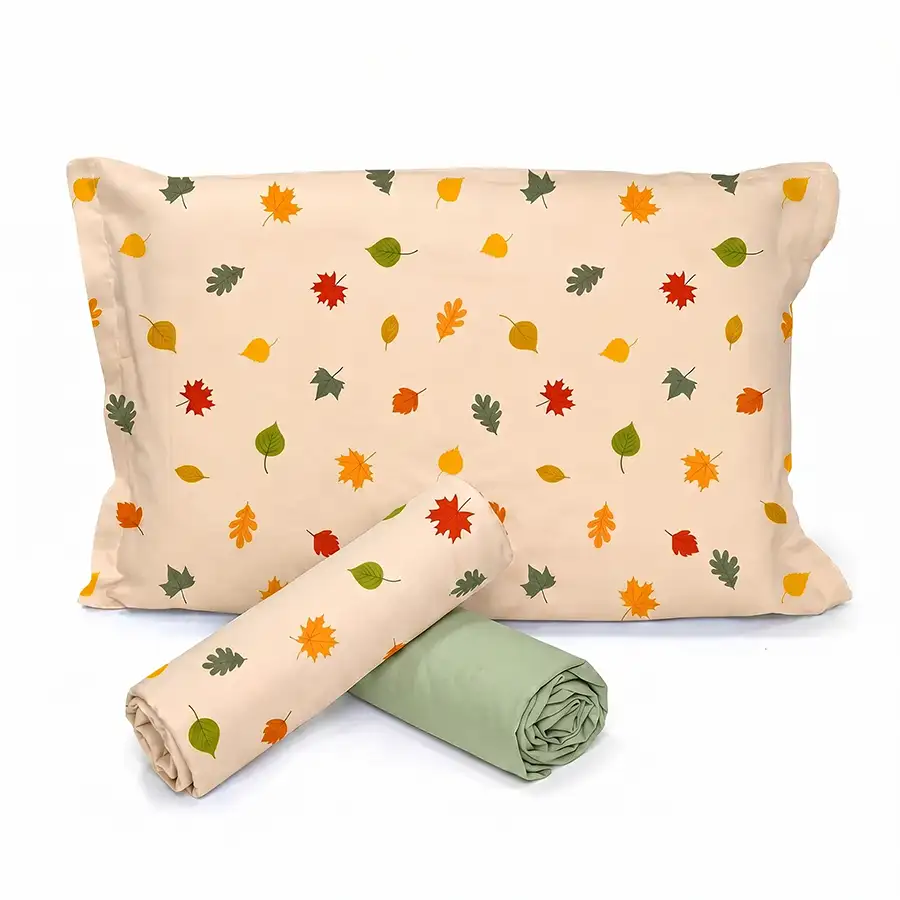 Jogo de Cama Folhas do Bosque com Lençol de Elástico Chá Verde