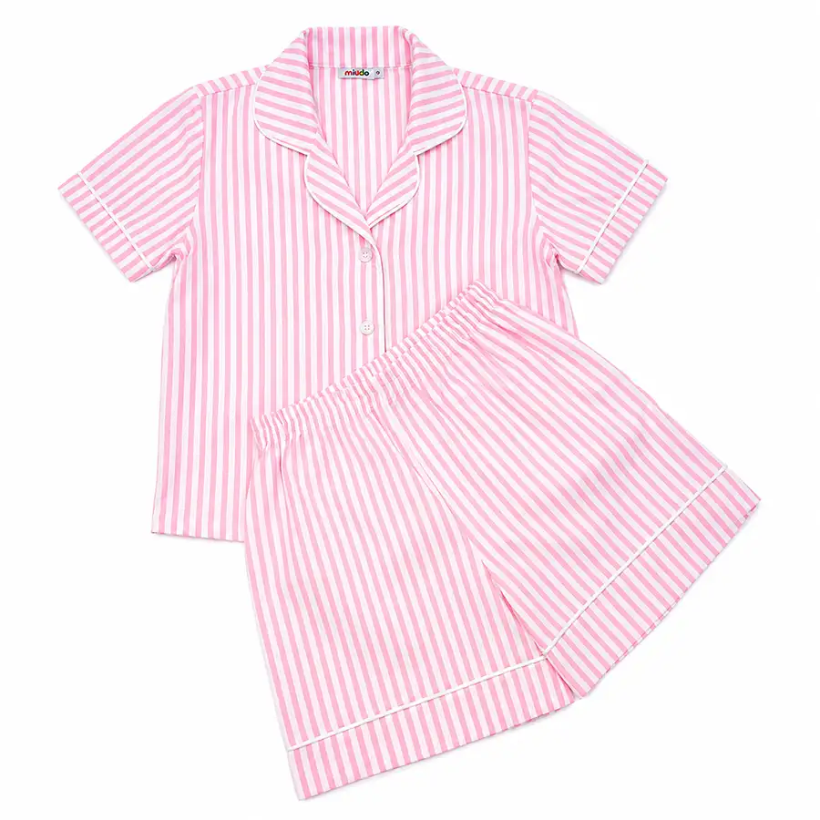 Pijama Americano Curto Listrado Rosa