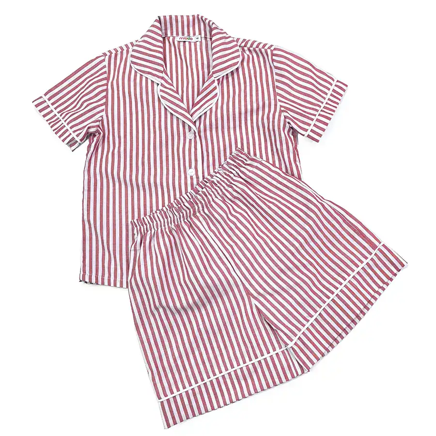 Pijama Americano Curto Listrado Vermelho