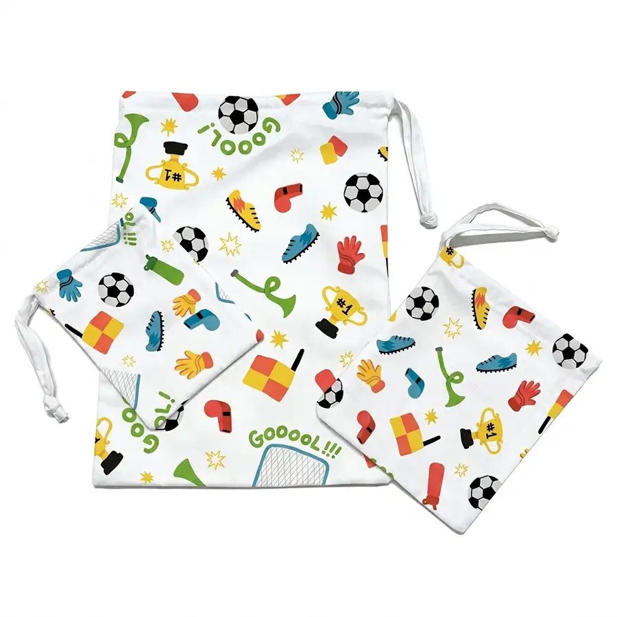 Saco Organizador Infantil Multiuso – Futebol Branco – Kit com 3 – Copa 2026