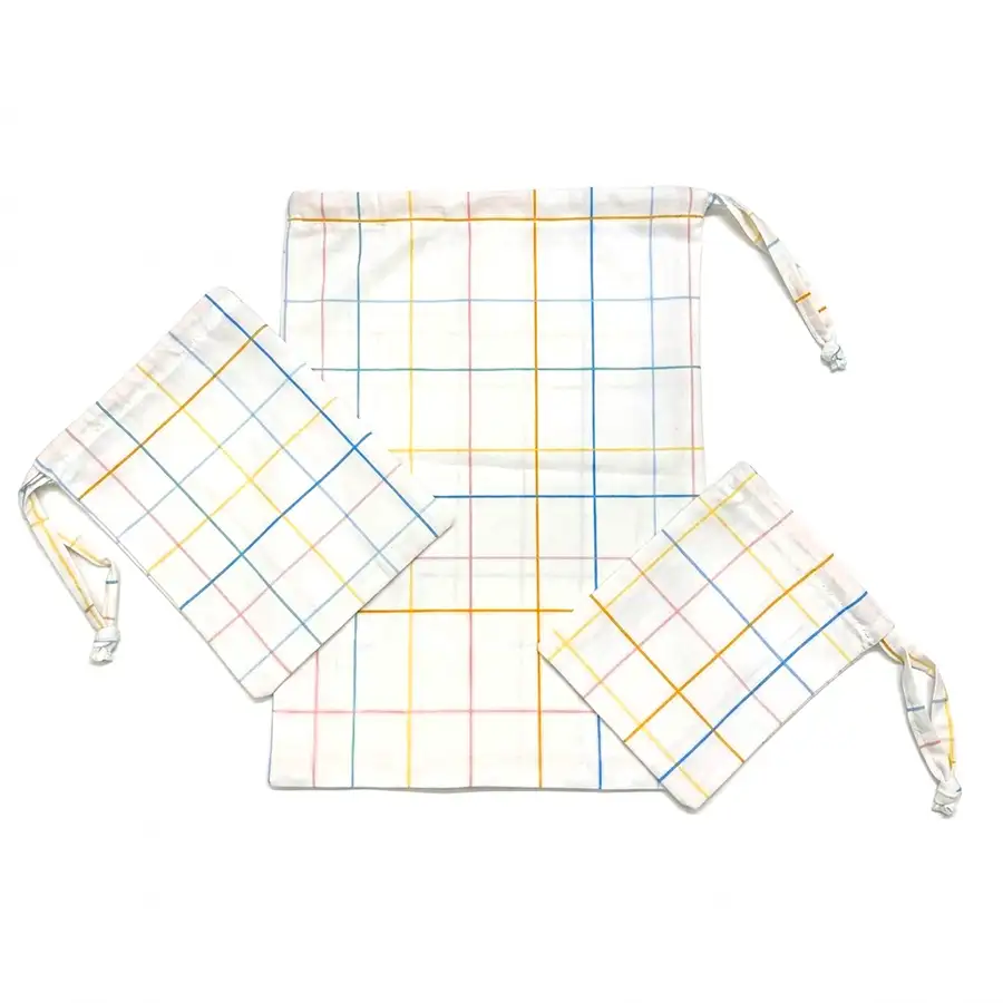 Saco Organizador Infantil Multiuso – Xadrez Pastel – Kit com 3