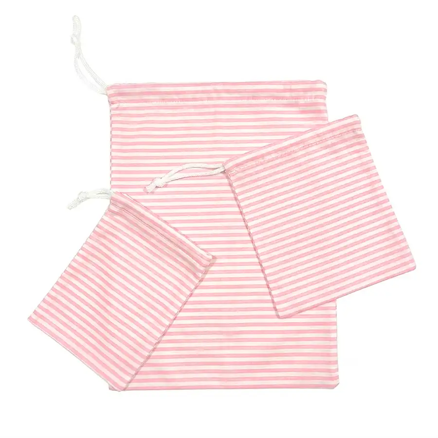 Saco Organizador Infantil Multiuso – Listrado Rosa – Kit com 3
