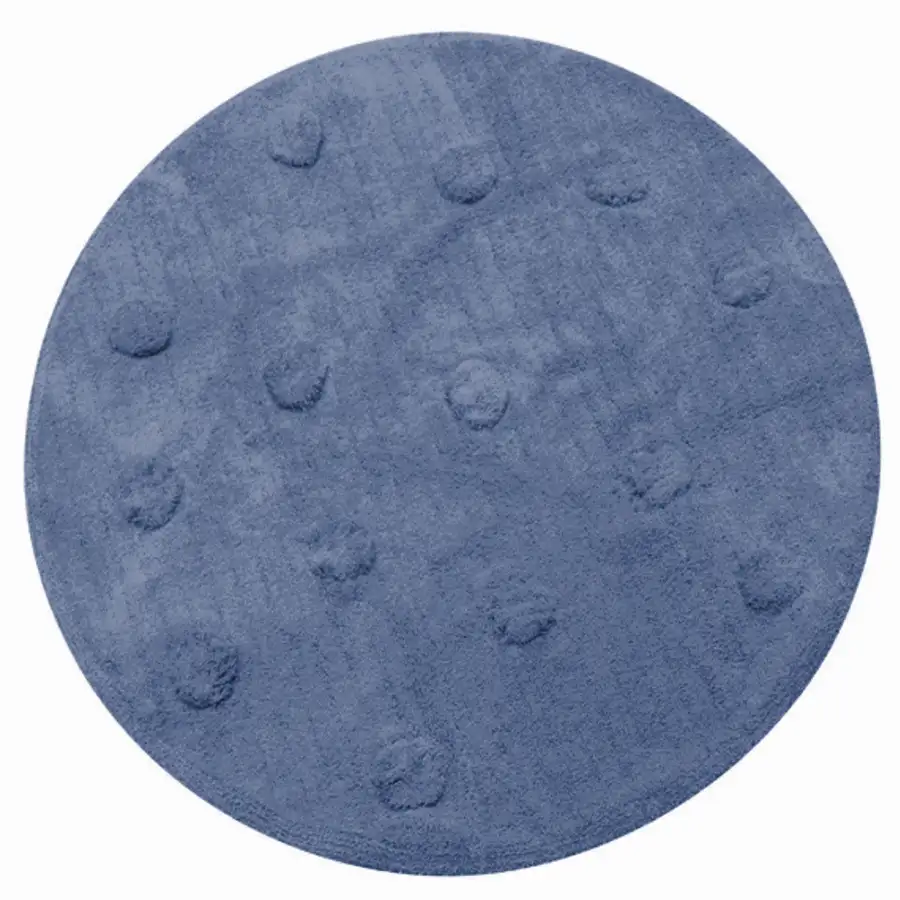 Tapete de Algodão Redondo Azul Bolas em Relevo