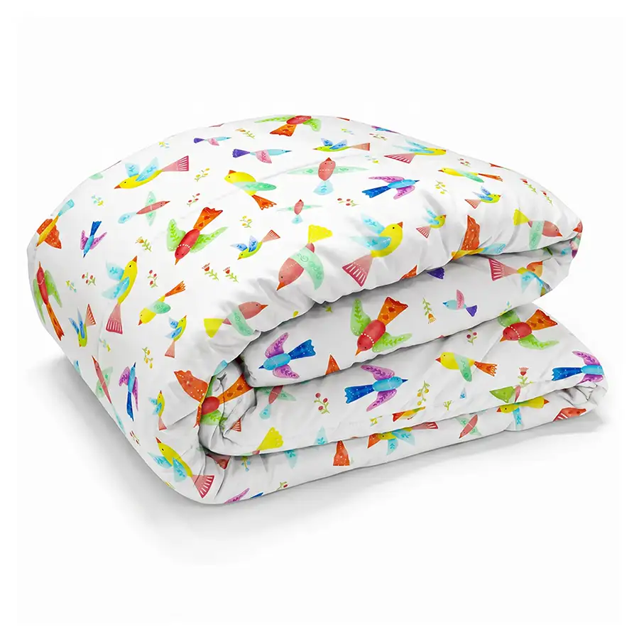 Colcha com Elástico Pássaros Verso Off White