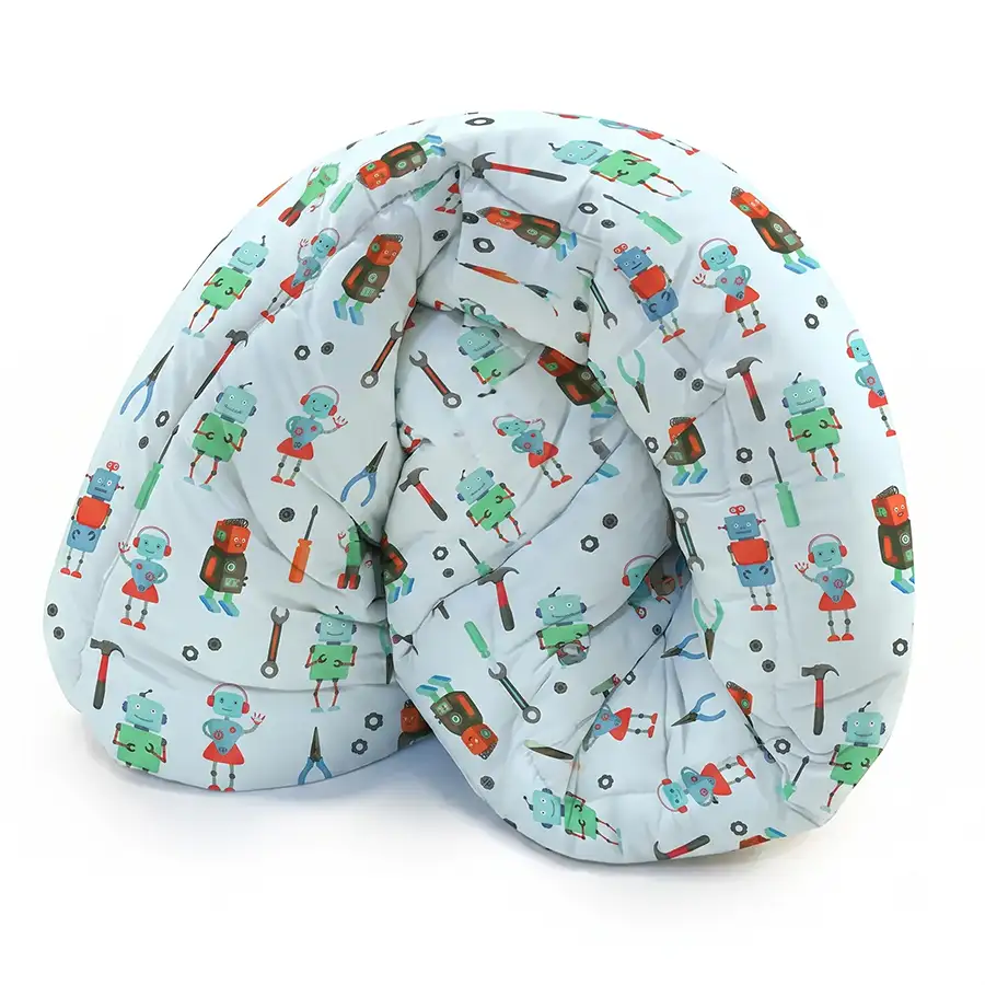 Colcha Infantil com Elástico Robôs Verso Off White
