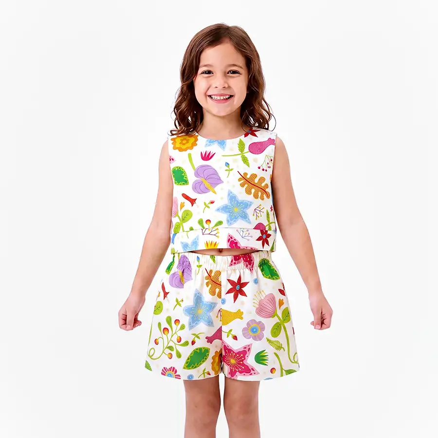 Conjunto Feminino Floral Sem Manga