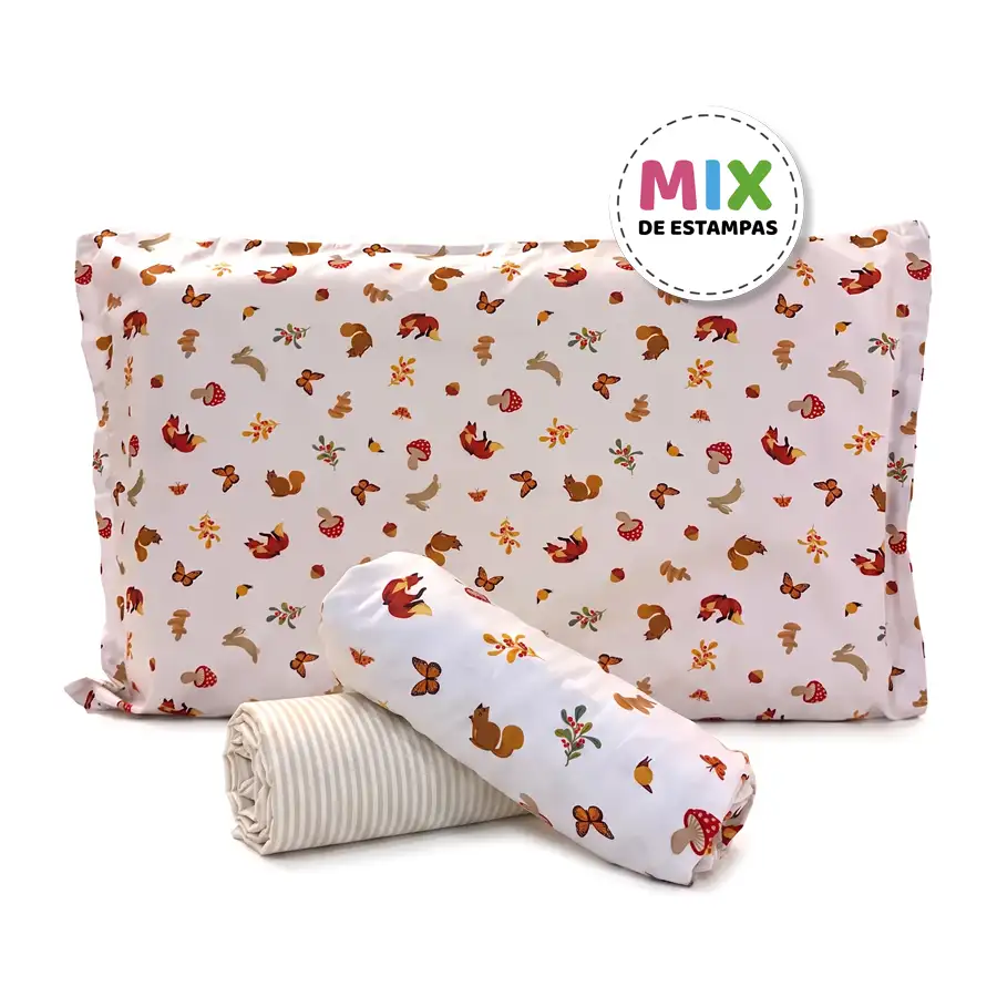 Jogo de Cama Bosque com Lençol de Elástico Listrado Creme
