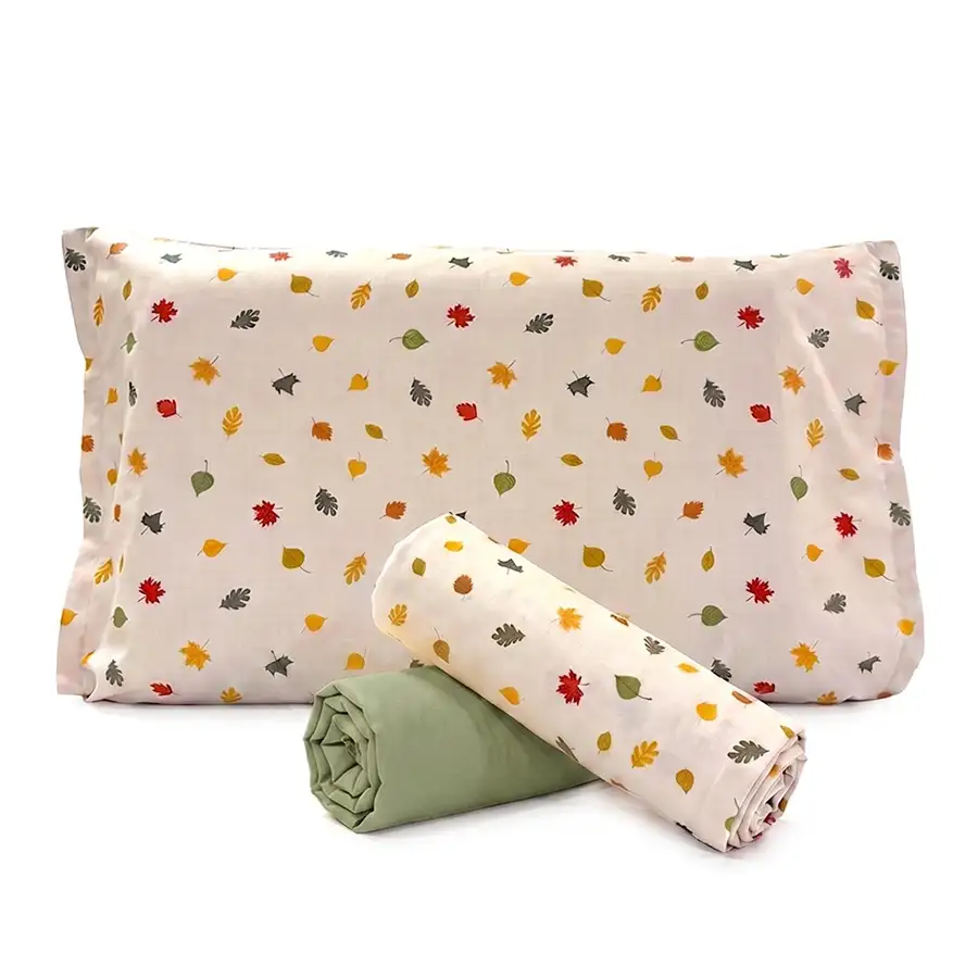 Jogo de Cama Mini Folhas com Lençol de Elástico Percal Chá Verde