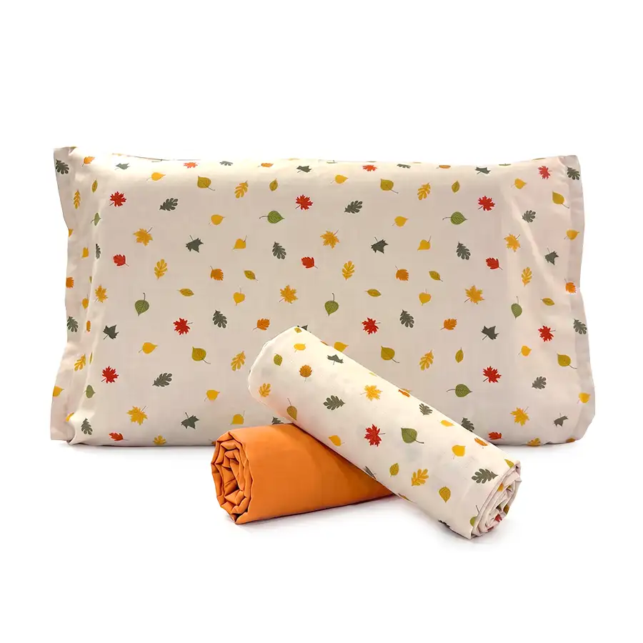 Jogo de Cama Mini Folhas do Bosque com Lençol de Elástico Laranja Claro