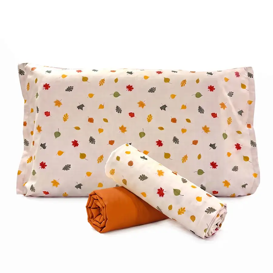 Jogo de Cama Mini Folhas com Lençol de Elástico Laranja Escuro