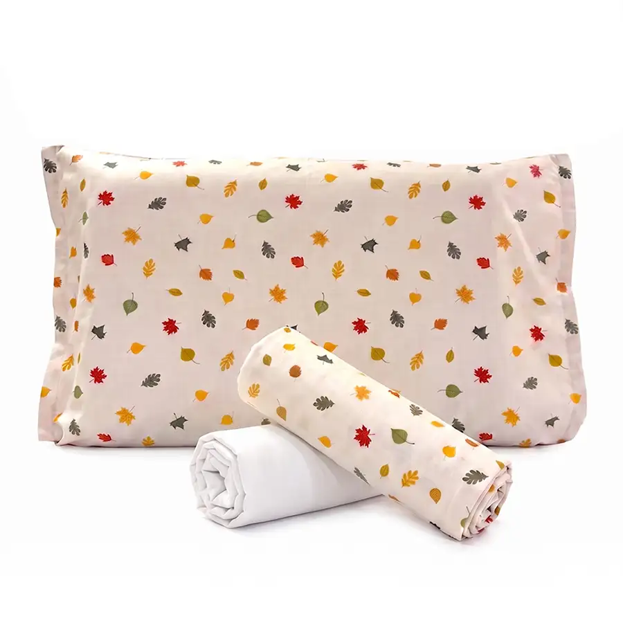 Jogo de Cama Mini Folhas com Lençol de Elástico Off White