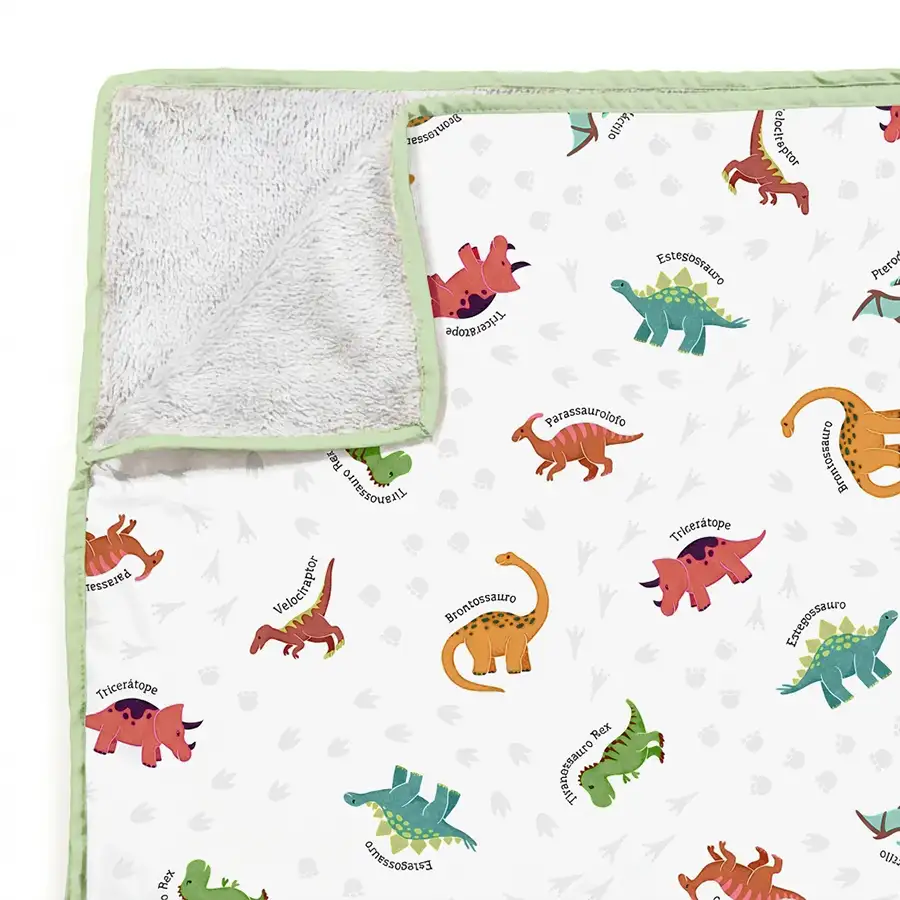 Manta Cobertor Infantil Dinossauros Detalhe Pistache