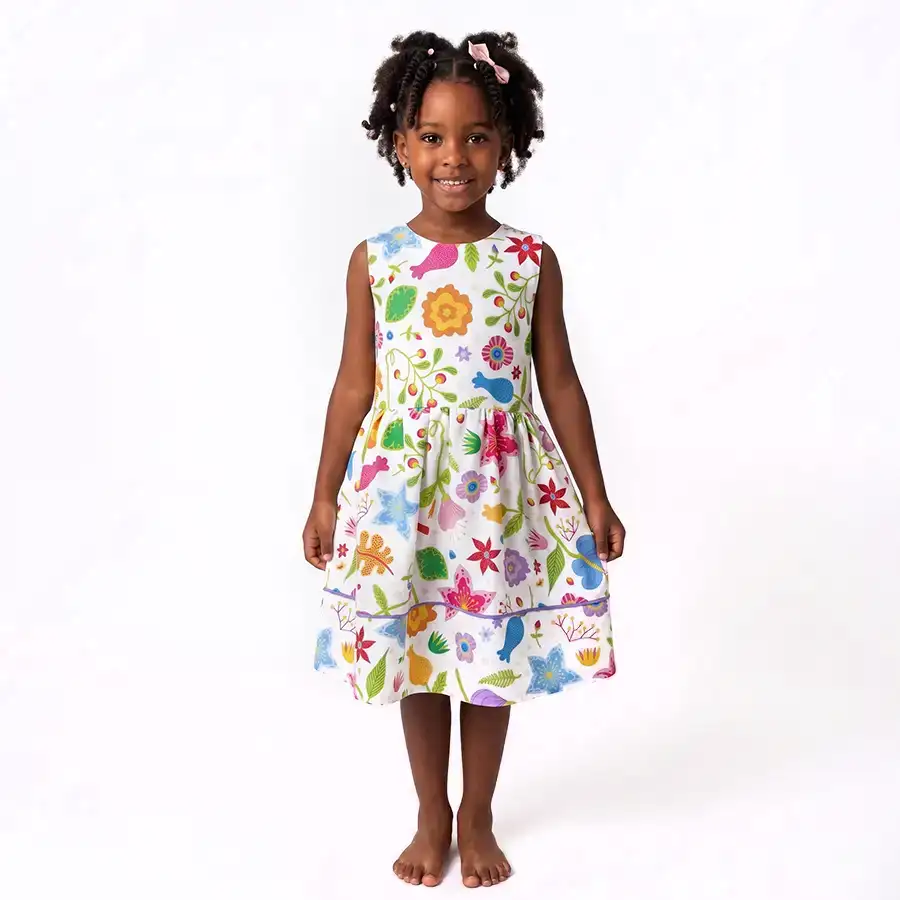 Vestido Infantil Floral sem manga