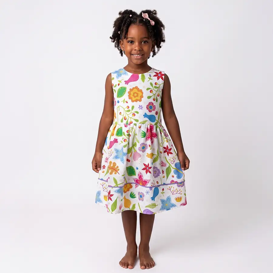 Vestido Infantil Floral sem manga