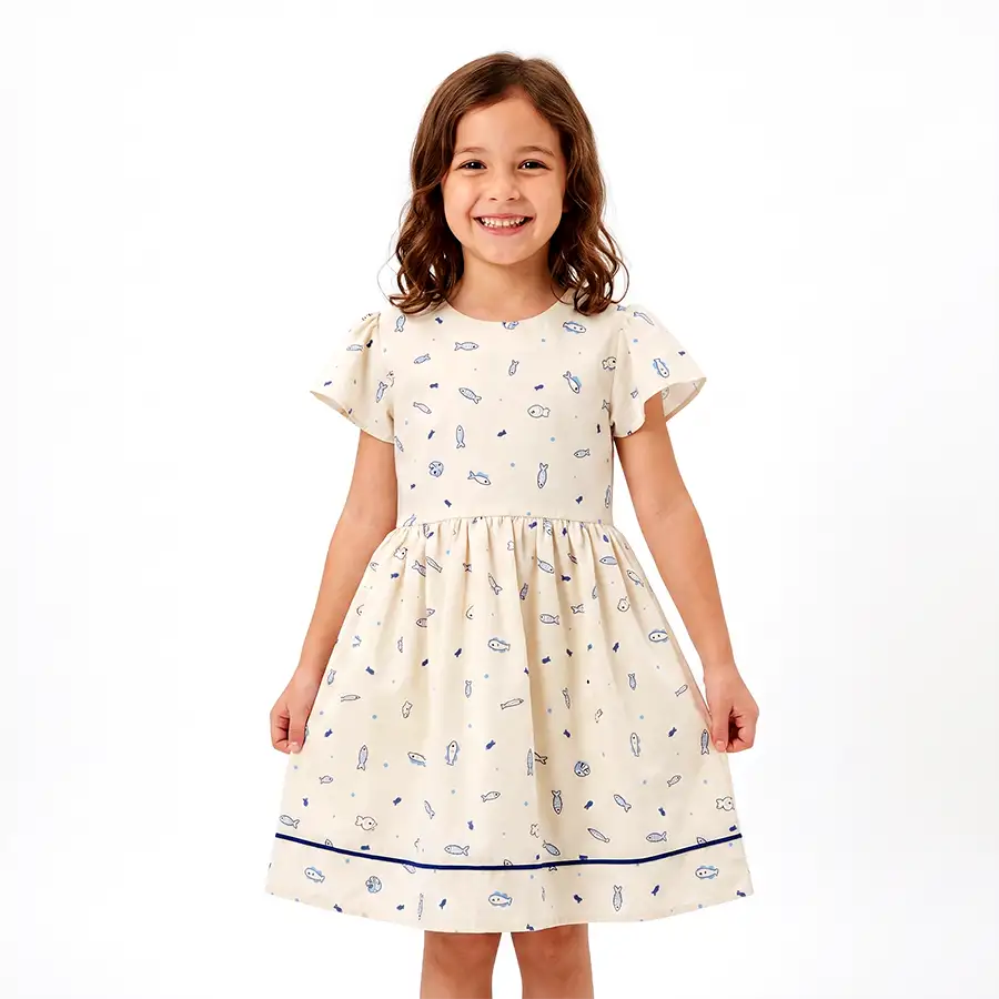 Vestido Infantil Peixinhos Azul