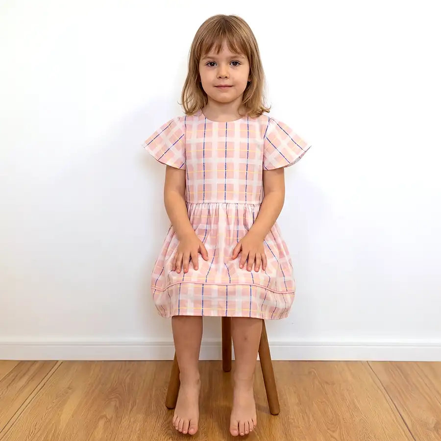 Vestido Infantil Xadrez Rosa e Azul