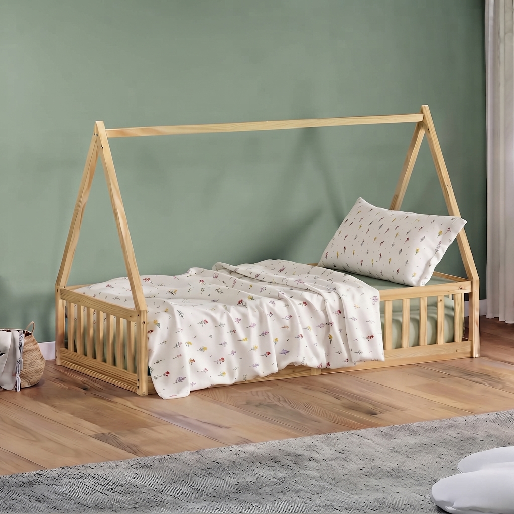 Cama Solteiro Infantil Casinha Montessoriana de Madeira