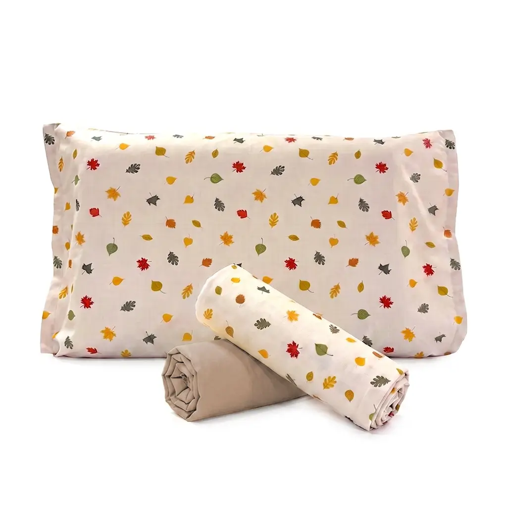 Jogo de Cama Mini Folhas com Lençol de Elástico Percal Caqui