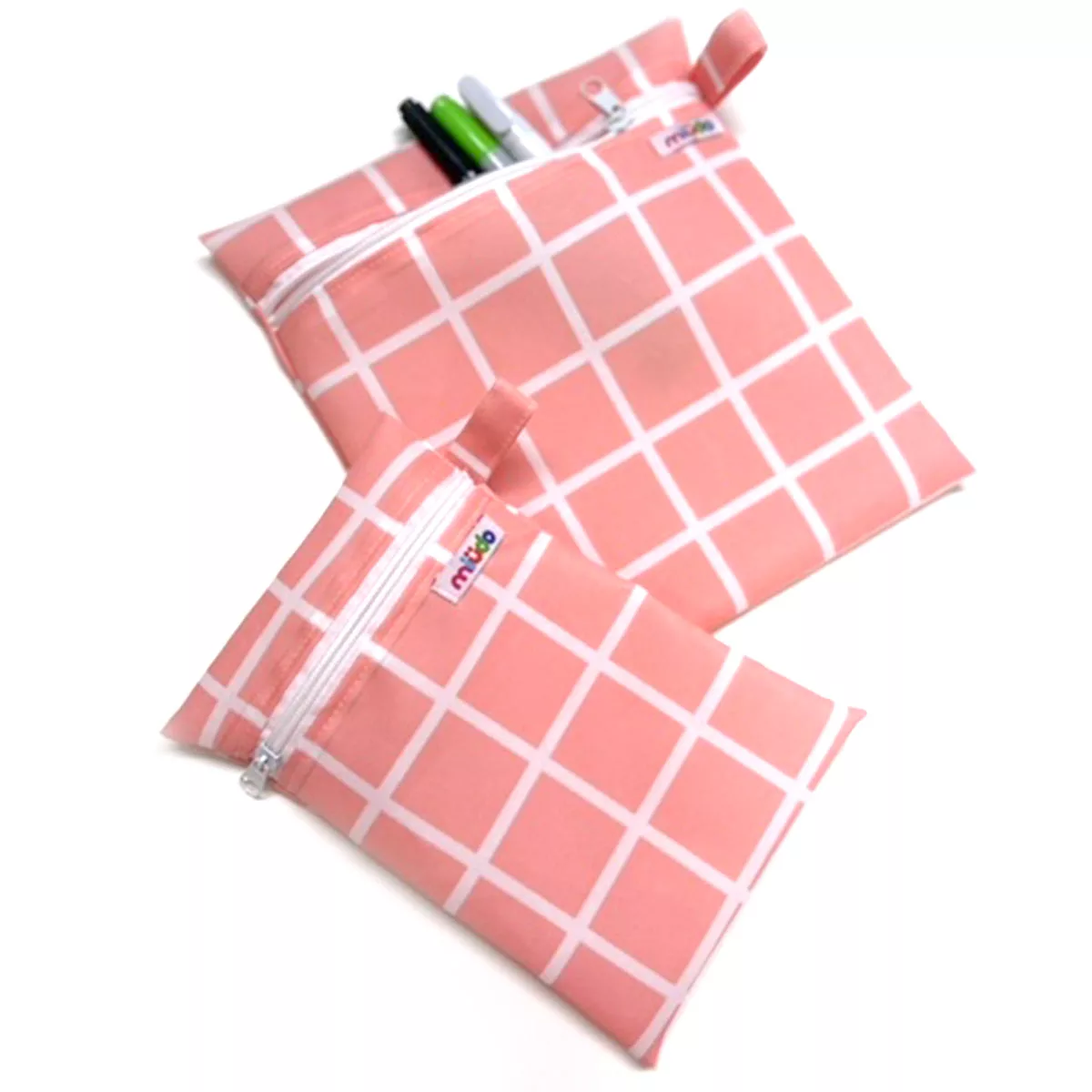 Kit 2 Bolsinhas de Nylon Grid Rosa - Imagem 4