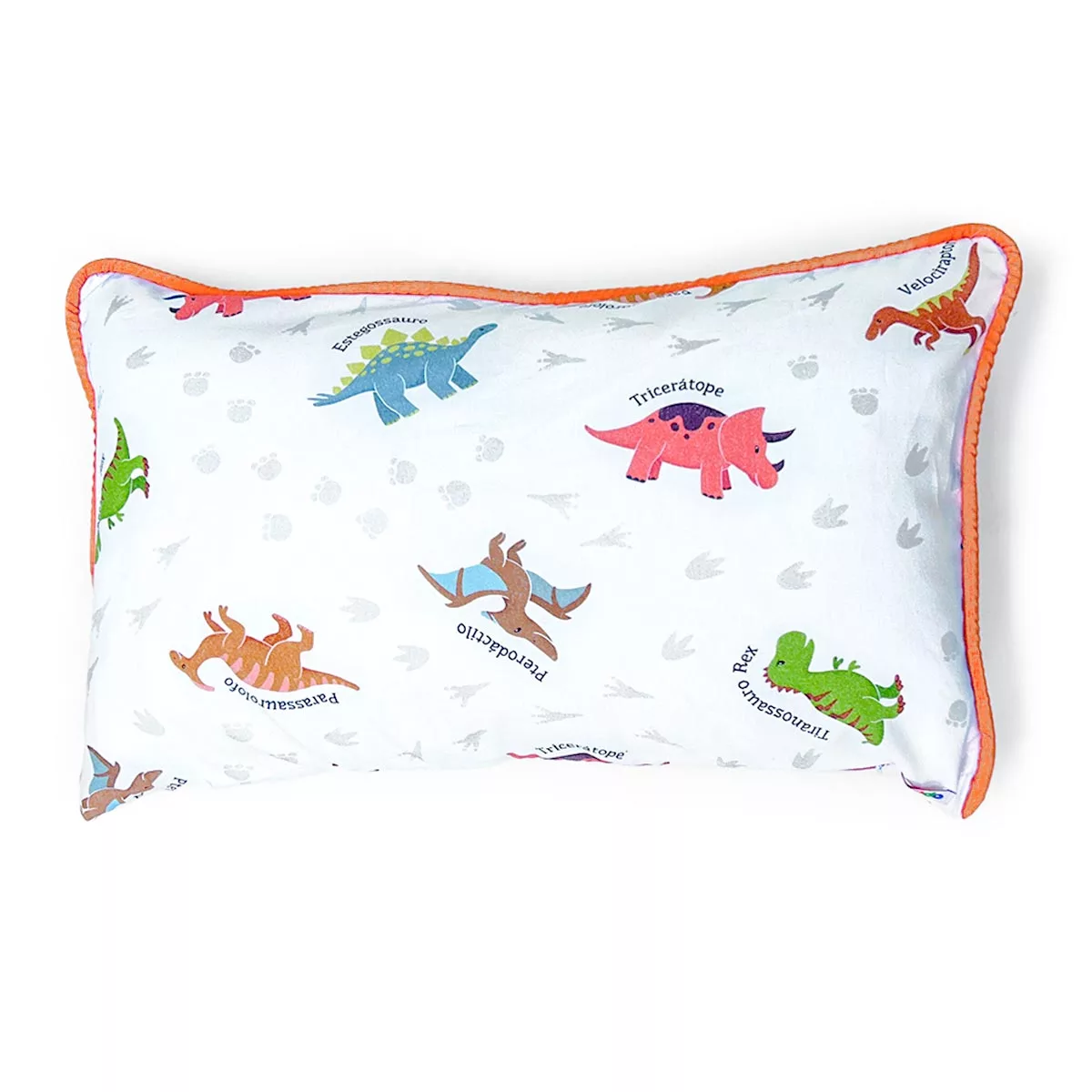Capa de Almofada Infantil Dinossauros 50×30 cm com vivo laranja