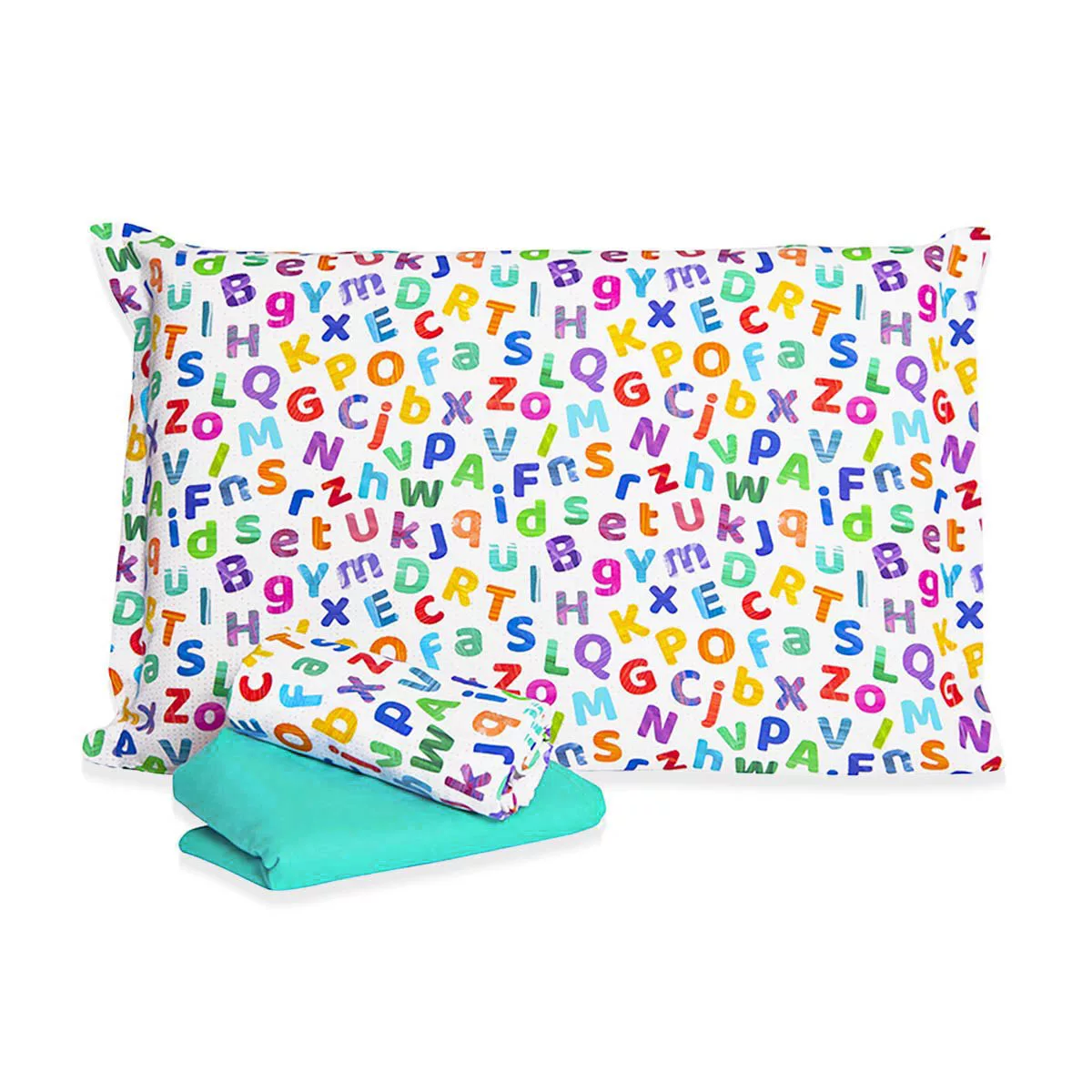 Jogo de Cama Letrinhas com Lençol de Elástico Verde Tiffany