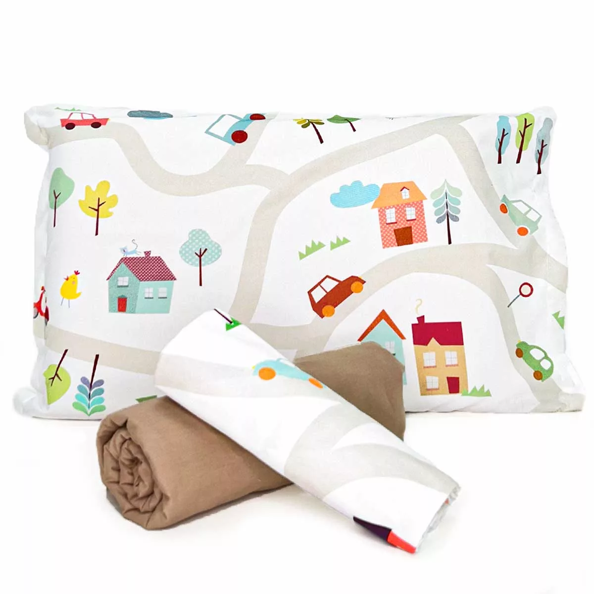 Jogo de Cama Carrinhos com Lençol de Elástico Caqui