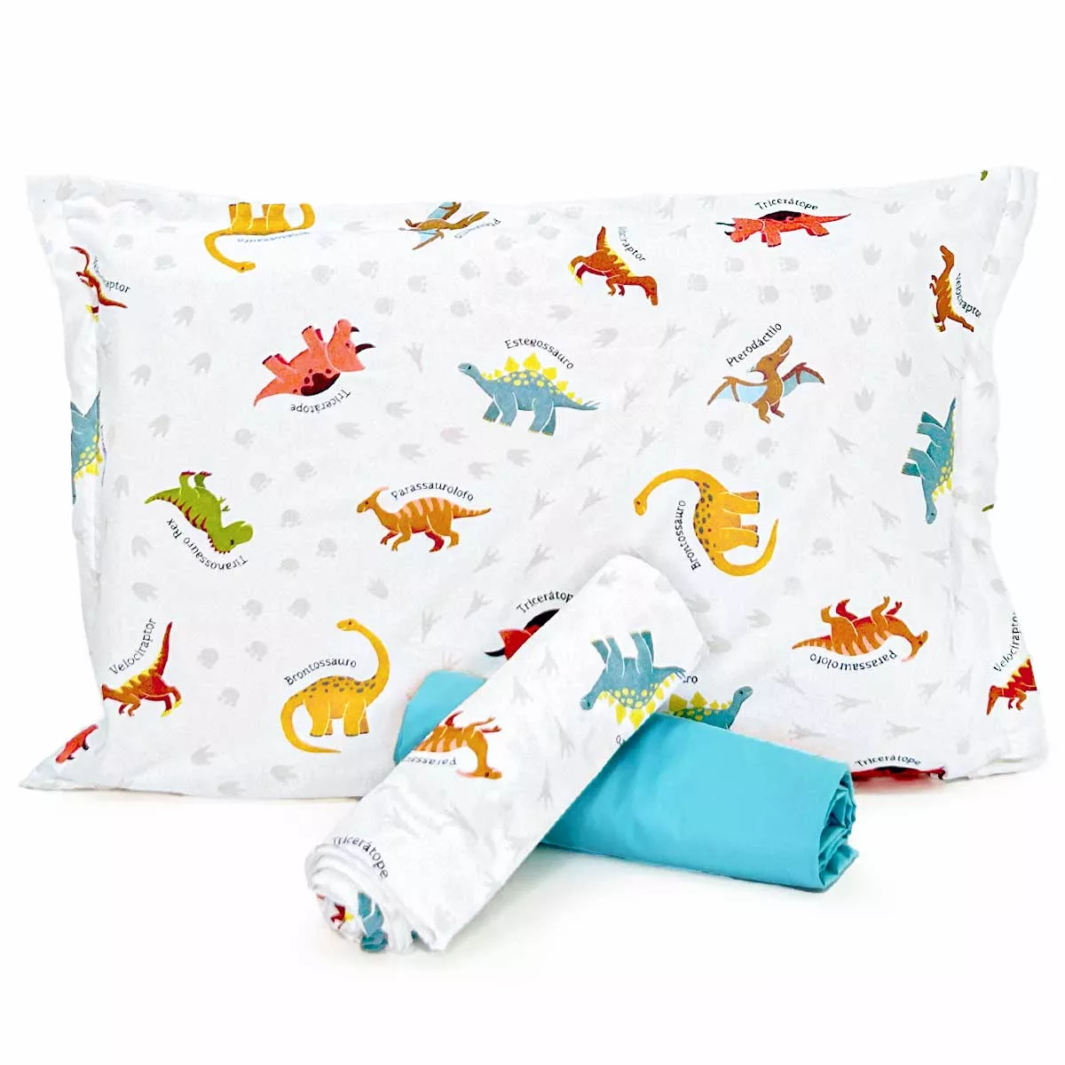 Jogo de Cama Dinossauros com Lençol de Elástico Azul Turquesa