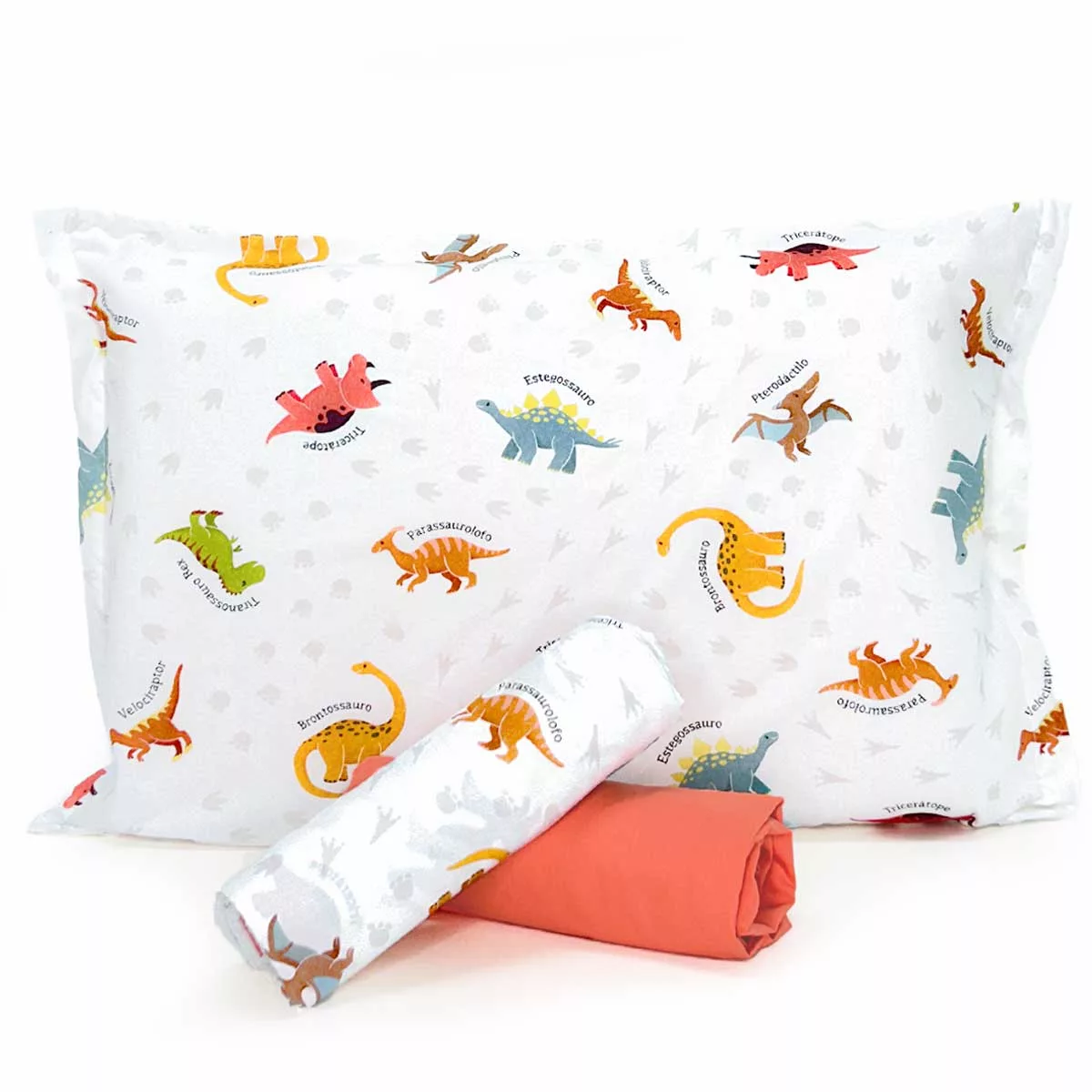 Jogo de Cama Dinossauros com Lençol de Elástico Coral