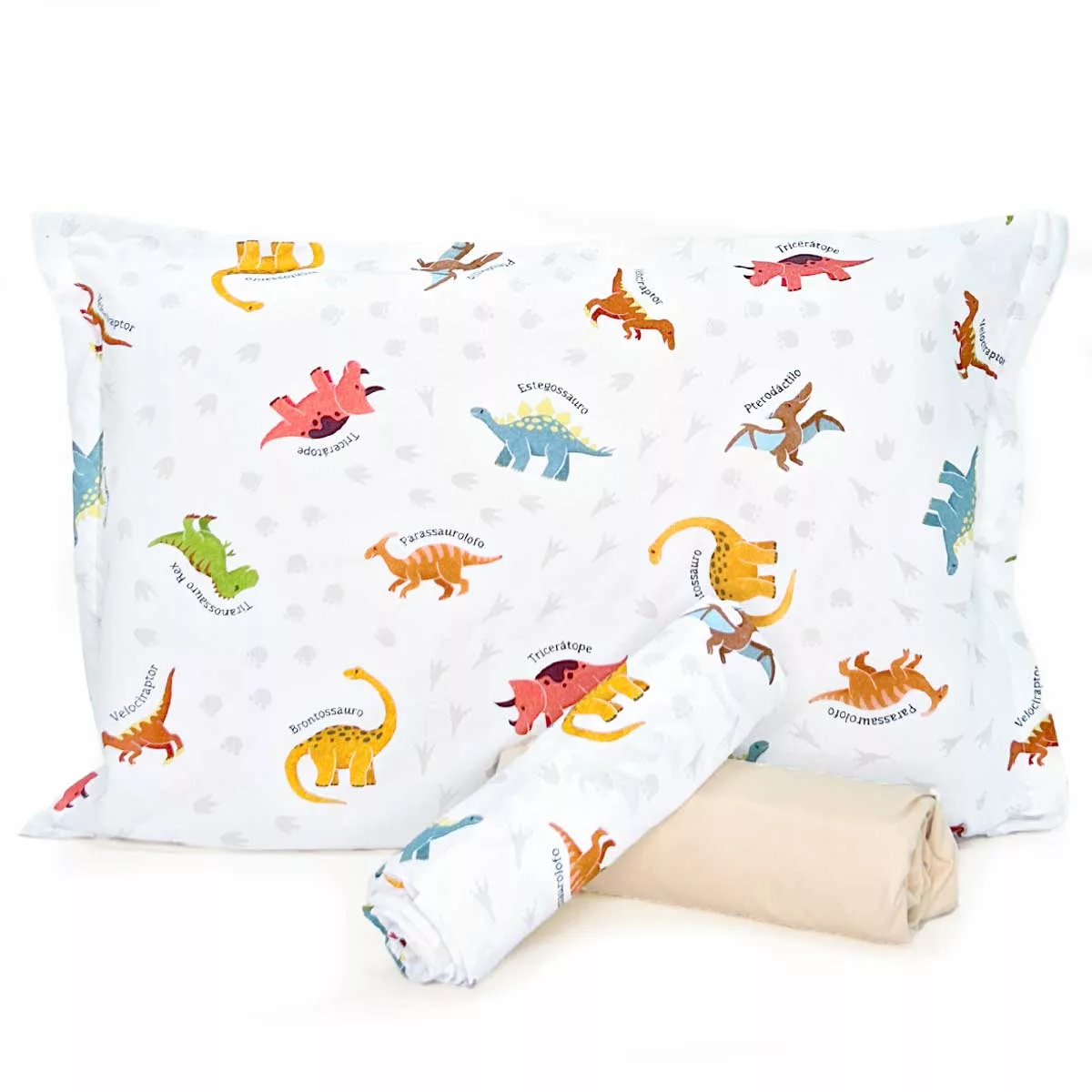 Jogo de Cama Dinossauros com Lençol de Elástico Creme