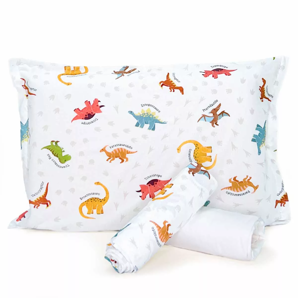 Jogo de Cama Dinossauros com Lençol de Elástico Off White